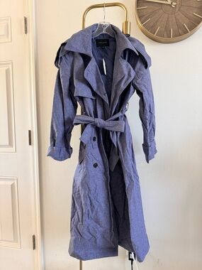 Banana Republic Spring Blue Linen Trench Coat with Tie Belt Medium